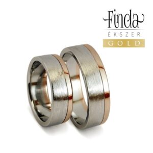 Elegáns rozé és fehér arany karikagyűrűpár szálcsiszolt felülettel